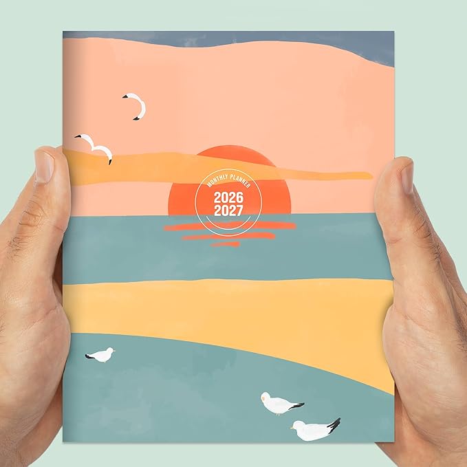TF Publishing July 2026 - June 2027 Sunset & Seagulls Medium Monthly Planner - 12 Month Academic Planner 2026-2027 with 2-Page Spreads, Monthly Calendar Grids and Planning Prompts - 6.5 in x 8 in