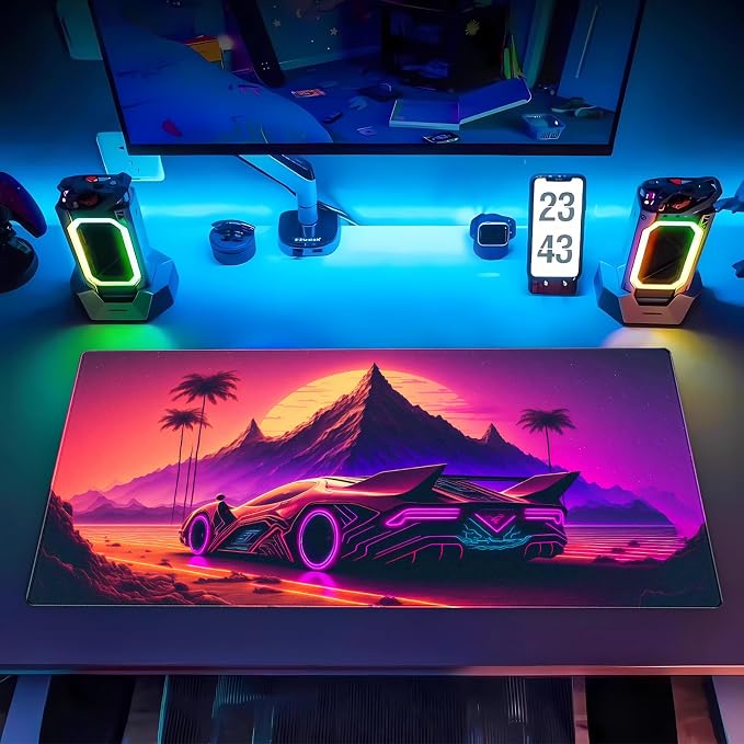 Purple Cyberpunk Fantasy Gaming Mouse Pad - XL Extended Sci-Fi Neon City Design Desk Mat for Computers, Office & Gaming (31.5" x 15.7")