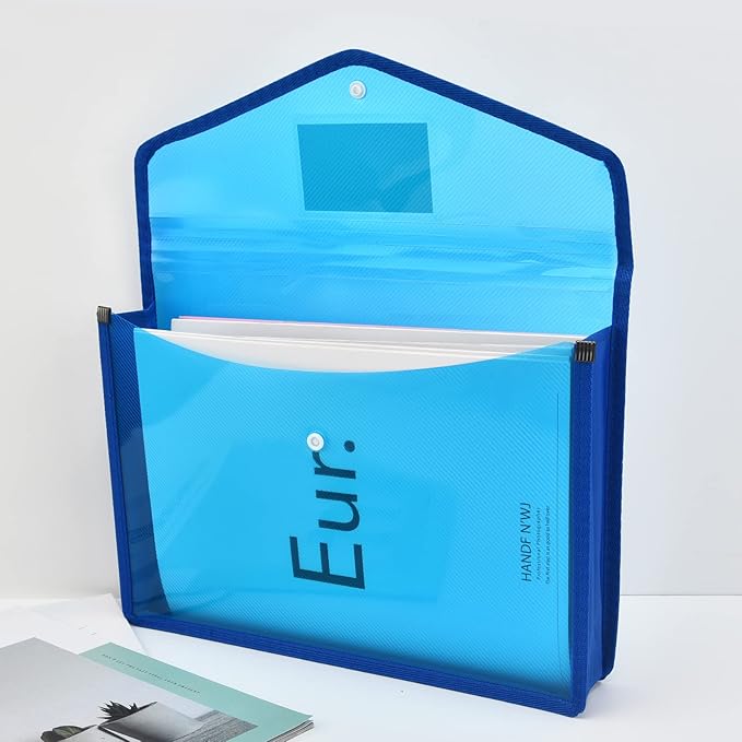 Expanding File Folder Document Organizer with Snap Button, Waterproof Transparent Document Bag, 2.8" Expansion, Letter A4 Expandable File Folder for Home School Office Organization,5 Pack