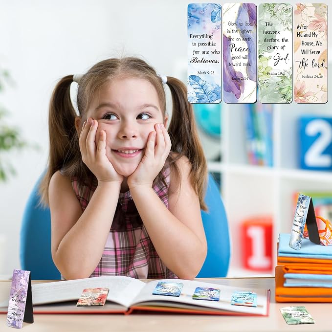 Chinco 30 Pcs Magnetic Bookmarks Christian Bookmarks Bulk Bible Verse Inspirational Scripture Page Clips for Women, Childrens, Kids, Teachers, Mothers Day, Church Supplies, School Gifts (Floral)