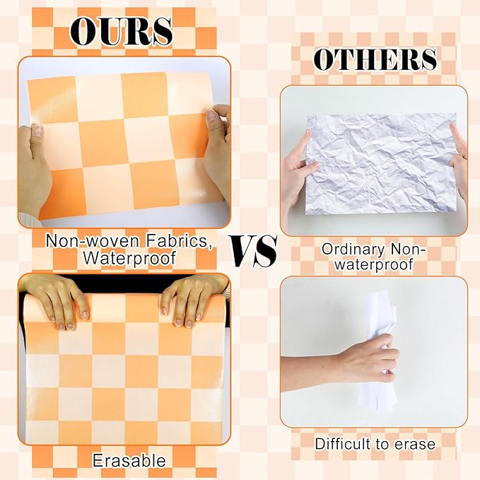 Hippie Orange Checked Bulletin Board Roll Orange Reusable Waterproof Erasable Bulletin Board Poster Non-Woven Fabric Bulletin Board Roll for Fall Classroom Decor Wrapping Paper DIY Crafts 15.55" x20ft