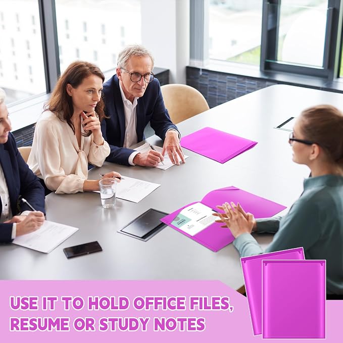 Henoyso 36 Pack Fluorescent Purple Plastic Folders with Clear Front Pockets Heavy Duty File Folders with 2 Pockets and Card Slot for Student Communication School Office Presentation Report