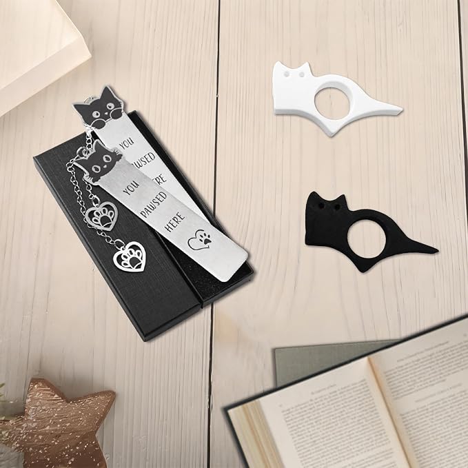 2 Pcs Cute Cat Pendant Bookmarks with Thumb Book Page Holder, Cat Lover Gifts for Women Men Reader, Ideal Book Reader Gifts & Reading Accessories(Cat B)