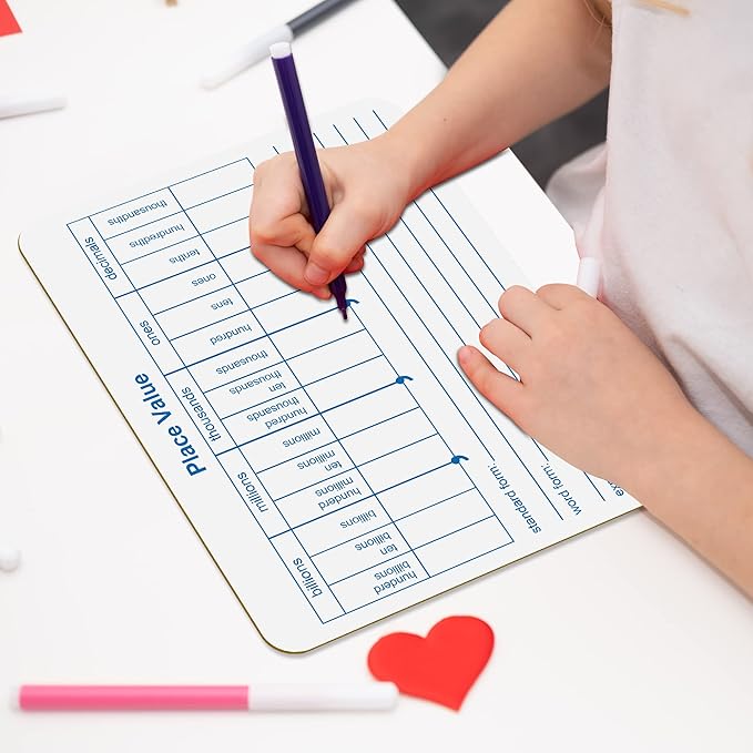 Dry Erase Place Value White Board, 9" x 12" Double Side Table Math Manipulatives Lapboard for Kids Students Classroom Home
