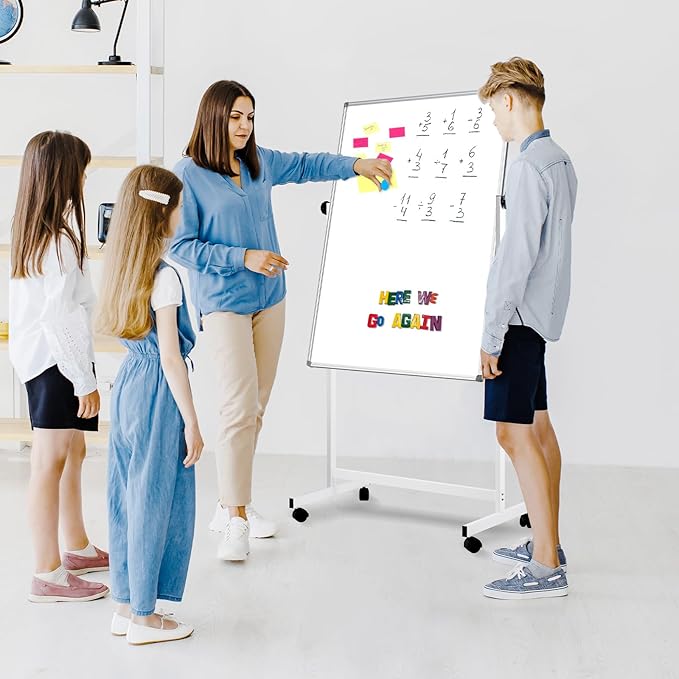 Rolling Whiteboard, 40" x 24" Magnetic Mobile White Board on Wheels, Double Sided, Height Adjustable Aluminum Frame Dry Erase Board with Stand for Office, Home, Classroom