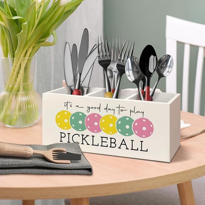 Pickleball Gifts Wooden Pen Pencil Holder for Desk Accessories, Pickle Ball Gifts, Gift for Pickleball Lovers Women Wood Makeup Brush Toothbrush Holder Organizer for Vanity Bathroom
