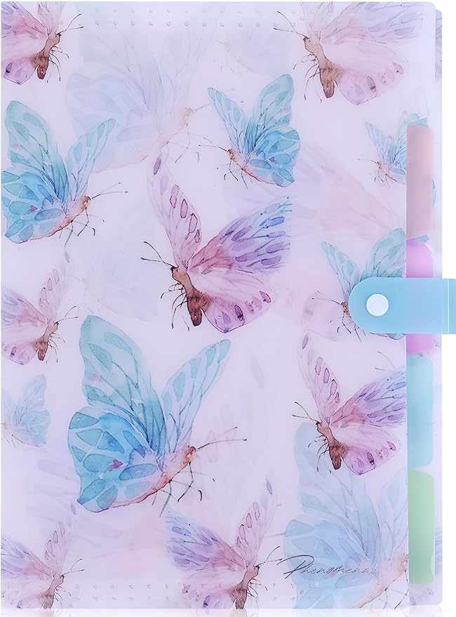 Forest Series Expanding File Folder Stylish Funky Cute Retro Document Organizer with Natural Scenes for Students,Teachers & Freelancers - Blue Butterfly
