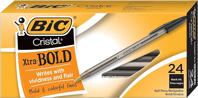 BIC Cristal Xtra Bold Ballpoint Pens, Bold Point (1.6mm) For Vivid And Dramatic Lines, Black Ink, 24-Count Pack, Perfect Ink Pens