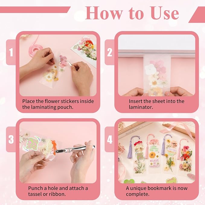 Pressed Flower Bookmark Kit,233Pcs Dried Flower Book Mark Making Kits,Includes 80 Dried Flowers,50 Laminating Pouches,50 Tassle and Puncher,Handmade Craft Gift DIY Bookmarks for Women Girl Book Lovers