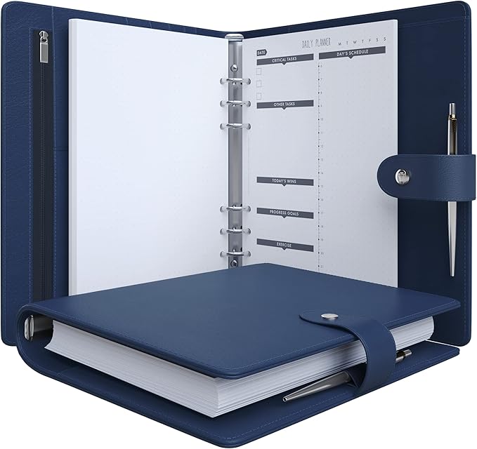 LUX PRO A5 - Daily Planner & appointment diary 2024 - Gratitude journal, wellness journal & Undated weekly planners and organisers - Desk journals for women & men - LUX Productivity (Blue - Midnight)