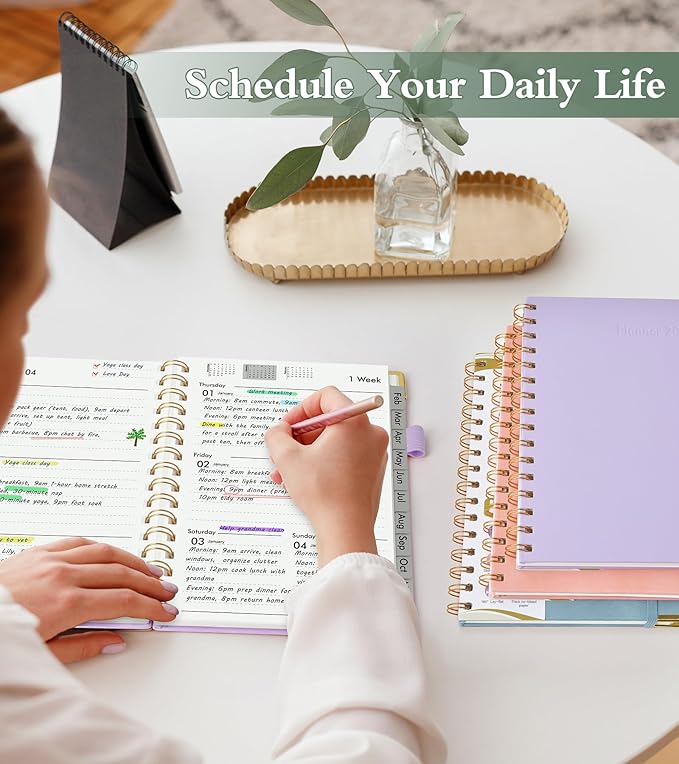 2026 Planner, Hardcover Leather Weekly and Monthly Planner, January 2026 - December 2026, Spiral Yearly Agenda Organizer Book 2026 with Tabs, Daily Calendar Planners for School Work Home, A4 (8.5" x 11"), Purple