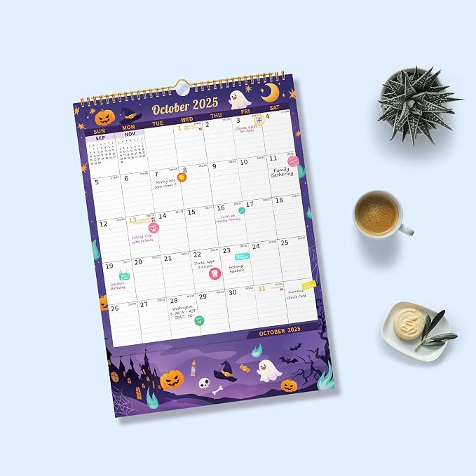 Ospelelf Calendar 2025-2026 Monthly Wall Large Planner Pad with Pockets Protective Cover Sticker for Family Fridge Office Teacher Student 17" X 12" Season