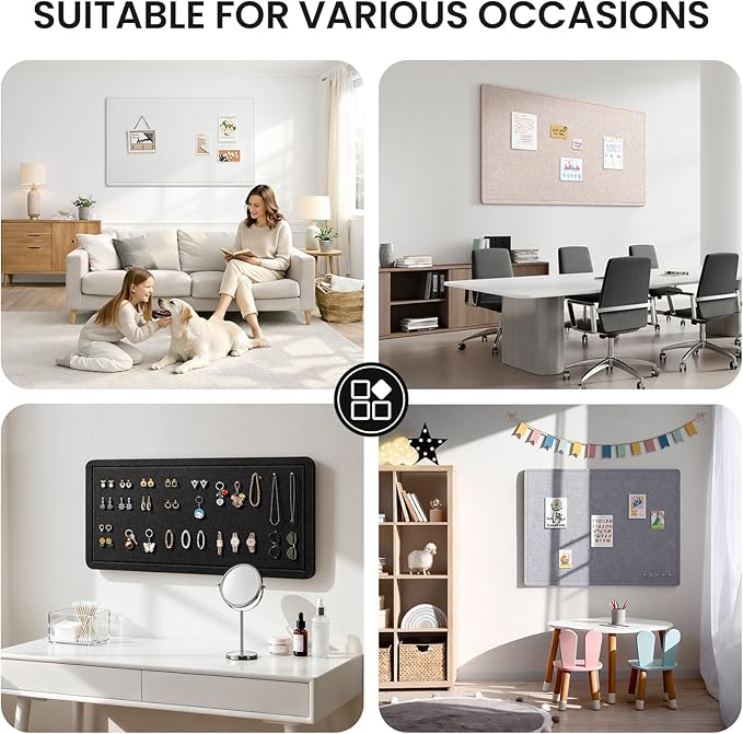 Large Bulletin Board, 48 X 35 Inches Felt Cork Board with 40 Pushpins, Foldable Felt Notice Pin Board Photo Display Board with Self-Adhesive Tape for Office Home School (Light Gray, 48x35 inch)