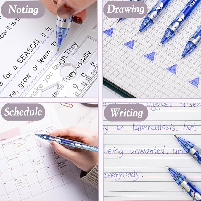 6Pcs Erasable Gel Pens Blue Ink, 0.5mm Retractable Quick Dry Fine Point Pens, Smooth Writing Pens for Journaling, Coloring, Drawing, Doodling, Note Taking
