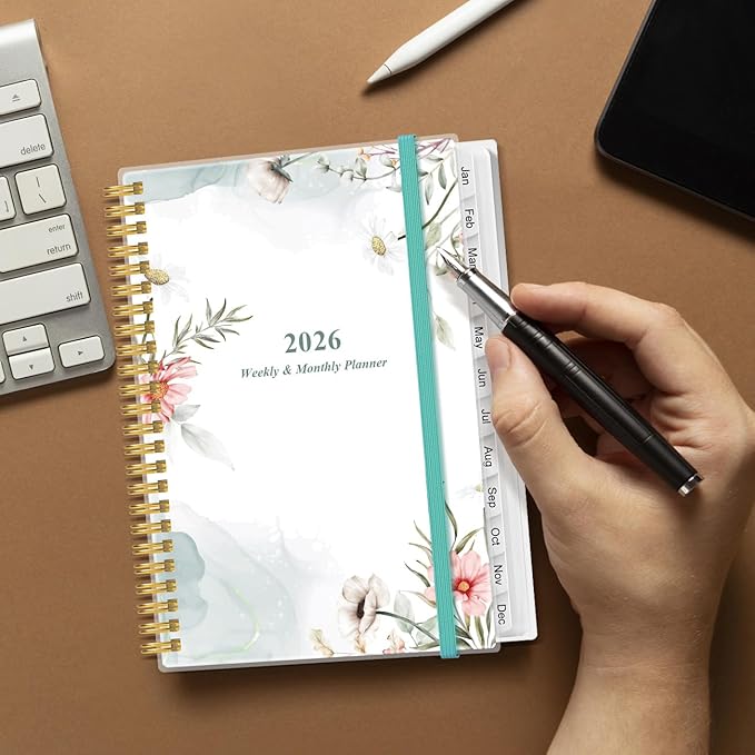 2026 Planner - Weekly Monthly Planner 2026 from January 2026 to December 2026, Planner 2026 with 12 Monthly Tabs, Inner Pocket, 6.4" x 8.5", Pink Floral