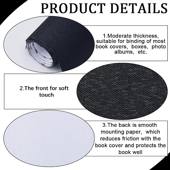 CRASPIRE 51 x 11.8inch Linen Book Cloth for Book Binding Fabric Surface Paper Backed Bookcover Books Album Scrapbooking Archival DIY Covering Protector Bookcloth Bookbinding Supplies Black