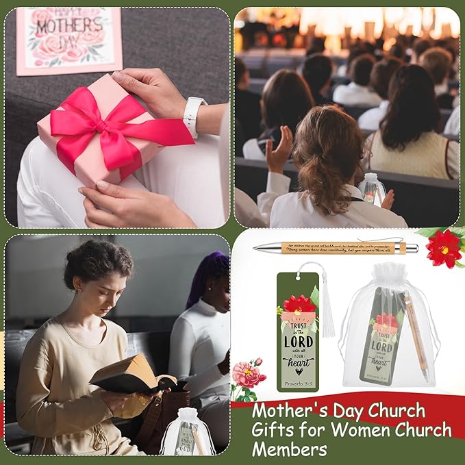 Spakon 70 Sets Mother's Day Church Gifts Bible Verse Bookmarks Inspirational Bamboo Pens Gift Bags Mom Christian Gifts Bulk Religious Mothers Day Party Favors