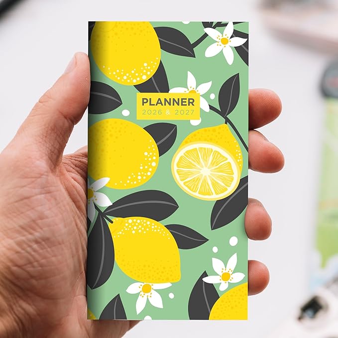 TF Publishing 2026-2027 Lemon Blossom Small Monthly Pocket Planner with 2 Page Large Calendar Grid and Lined Notes Section - 2 Year Pocket Calendar 2026-2027 Perfect for Purse - 3.5in x 6.5in