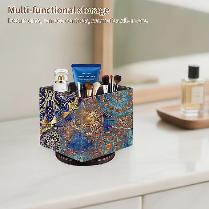Remote Control Holder PU Leather TV Remote Caddy for Table, 360 Swivel Pen Holder for Desk Organizers and Accessories, Nightstand Organizer for Bedroom/ Office, Home Decorations for Living Room