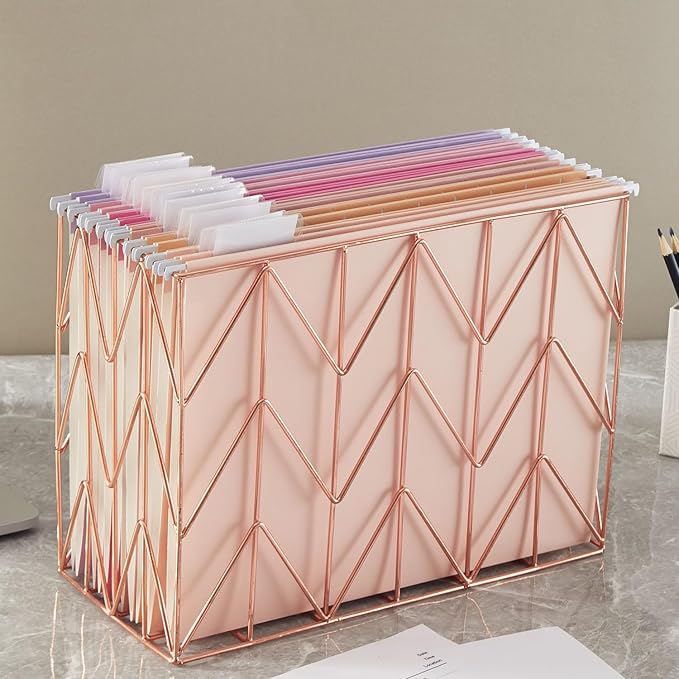 12 Pack Hanging File Folders Letter Size, Reinforced Folders with 1/5-Cut Adjustable Tabs for Filing Cabinet, Durable School & Office File Organizer, Pink Design