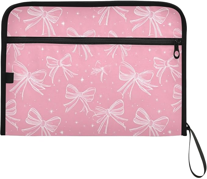 Pink Bows Accordion File Organizer Expanding Document Folder with 13 Pockets Portable File Folder for A4 Letter Size