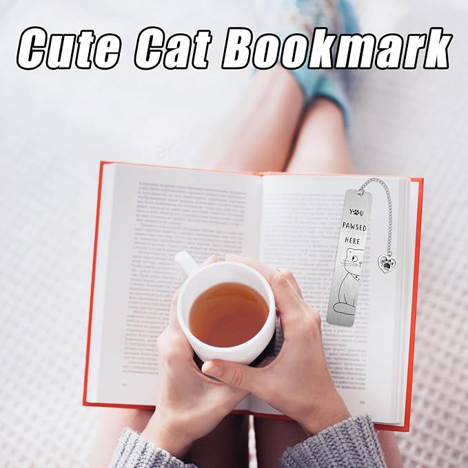 Cat Bookmark for Women, Zinc Alloy Kitten Book Marker with Heart Pendant Scarf Cat Design Fun Animal Bookmark Accessories for Reading Enthusiasts & Book Clubs