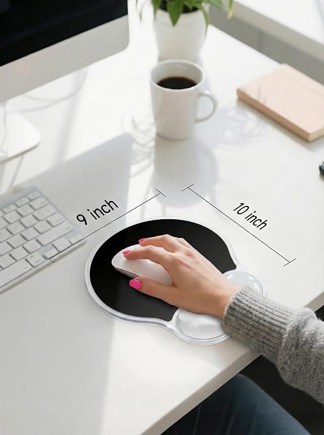 Ergonomic Gel Mouse Pad Wrist Rest Support for Desk, PU Base, Smooth Surface, Crystal Gel Cushion, Non-Slip Stability, Mousepad for Office/Home/Study Black AMP-04