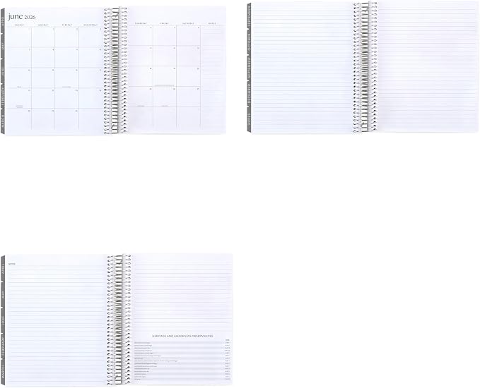 7x9 Coiled Life Planner (January 2026 - December 2026) - Floral Collage classic cover, horizontal layout, Minimal theme, platinum coil