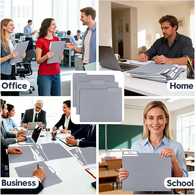 File Folders,150 Pack 1/3 Cut Tab Bulk Colored File Folders,Letter Size 8.5" x 11",Durable Paper Folders with Blank Labels for Office Business School Home Use,Cold Gray