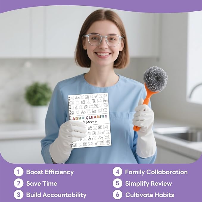Adhd Planner Daily Cleaning Organizer - Chore Chart Schedule and Checklist - Adhd Household Needs Organization Weekly Monthly Yearly Home Family Full Focus Routine Clean Planners for Adults Women