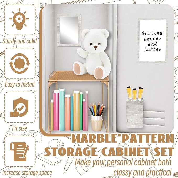 Denylo pro Magnetic Locker Accessories Kit Wood Color Back To School Essentials Locker Organizer Supplies Include Mirror Whiteboard Pen Shelf Pencil Case Magnet back To School Essentials