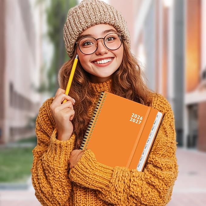 2026-2027 Planner - Planner 2026-2027 from July 2026 to June 2027 with 12 Monthly Tabs, Flexible Cover, Inner Pocket, 8.5" x 11", Orange-C