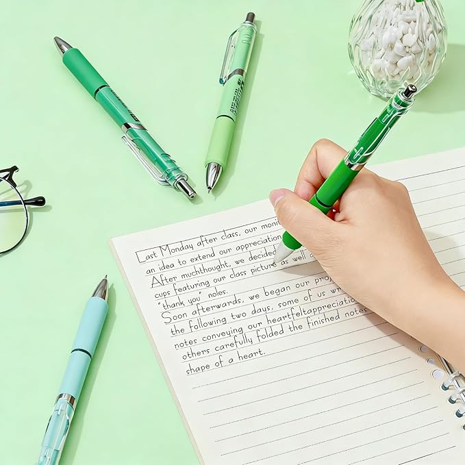Temiary 5 Pcs Retractable Gel Pens, 0.5 mm Black Ink Fine Point Quick Dry Gel Ink Pen, Aesthetic Smooth Writing for School Office Journaling Note Taking and Sketching (Green)