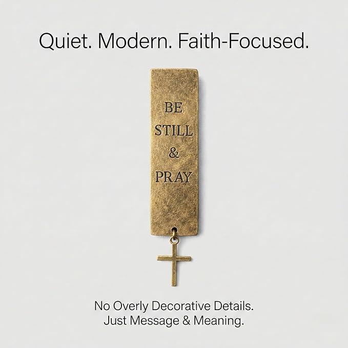 Christian Bible Bookmark – Solid Brass Metal Prayer Bookmark with Cross – “Be Still & Pray” Religious Scripture Gift for Women and Men – Bible Study & Devotional Reading