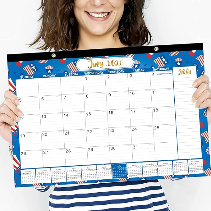 Desk Calendar 2026-2027, Large 21-Month Desk/Wall Calendar, Apr 2026 - Dec 2027, 17" x 12", Thick Paper, Large Blocks, Plastic Cover, Monthly Calendar for Home School & Office Easy Organizing