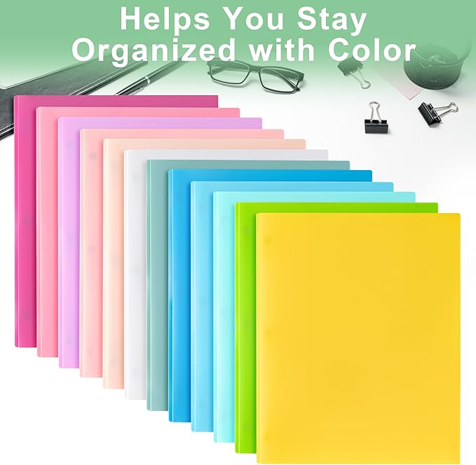 Aegero Folders with Pockets and Prong with Fasteners (6 Pack,Sky Blue),Durable Plastic Pocket Folders with Prongs,Tear Resistant,2 Pocket 3 Prong Folders for Schoolwork & Office,Letter Size