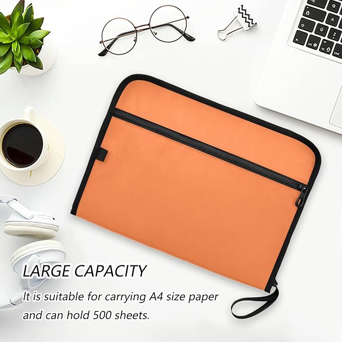 Orange Expanding Accordion File Folder with 13 Pockets and Zipper Closure