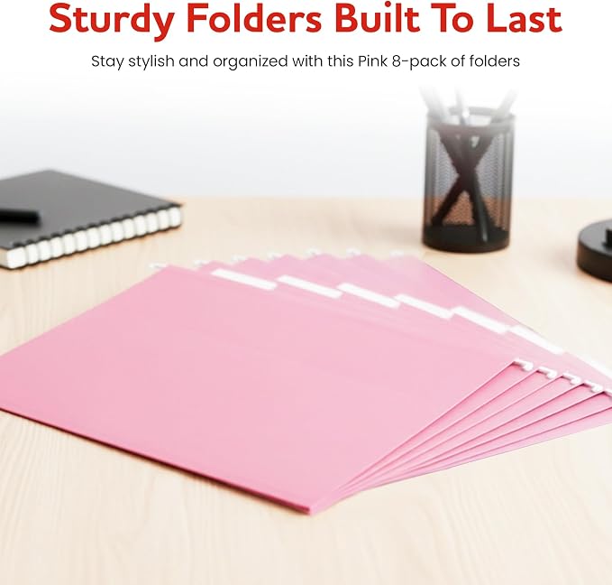 Pink Hanging File Folders – 8 Pack, Letter Size File Organization Folders for Home, Office, School & Filing Cabinets