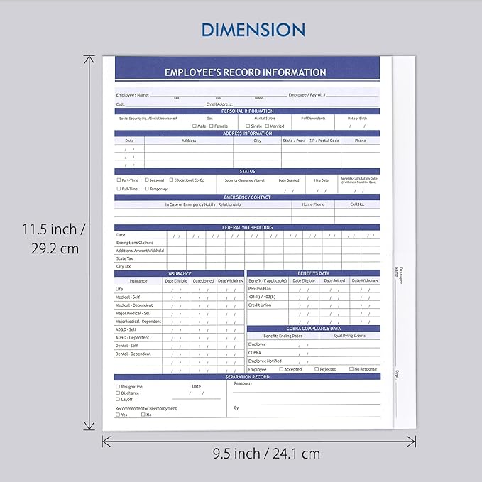 Employee Record Folders, Secure, Large Capacity and Durable Employee Info Record Organizer, Preprinted 25 Pack (Blue)