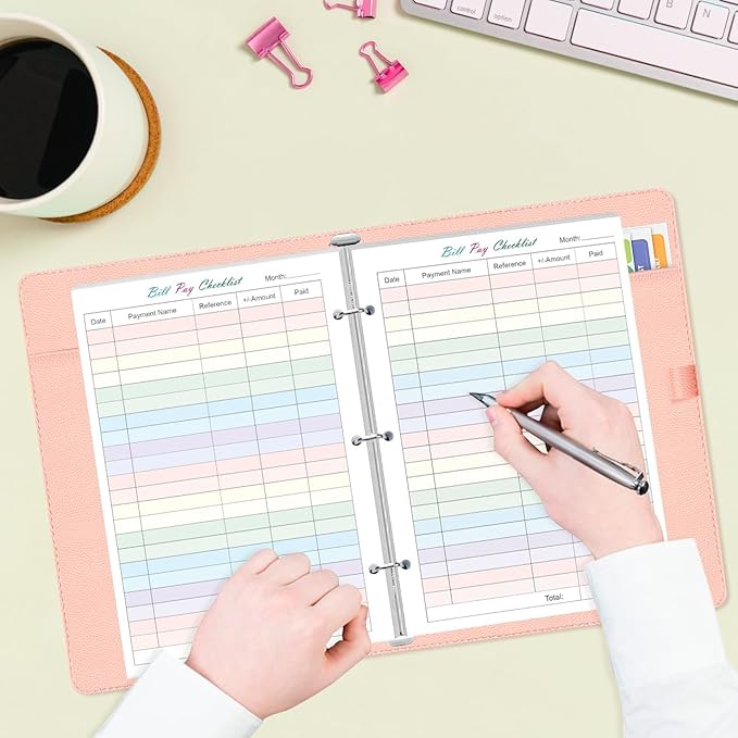 Half Letter Size Payment Checklist Refills for 3 Ring Mini Binder - 50 Sheets/100 Pages Colorful Monthly Budget Forms, 100 gsm White Paper, 5.8" x 8.3"