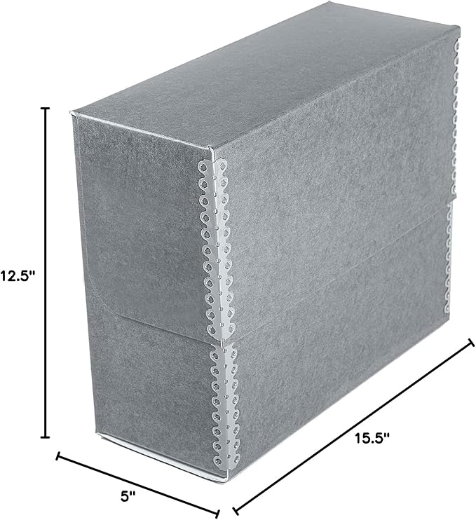 Lineco Archival Document Storage Box with Metal Edge, Acid-Free Gray Boxboard, Organize and Store Files, Prints, Photos, Jumbo-Sized Case 15.5" x 12.5" x 5" Wide