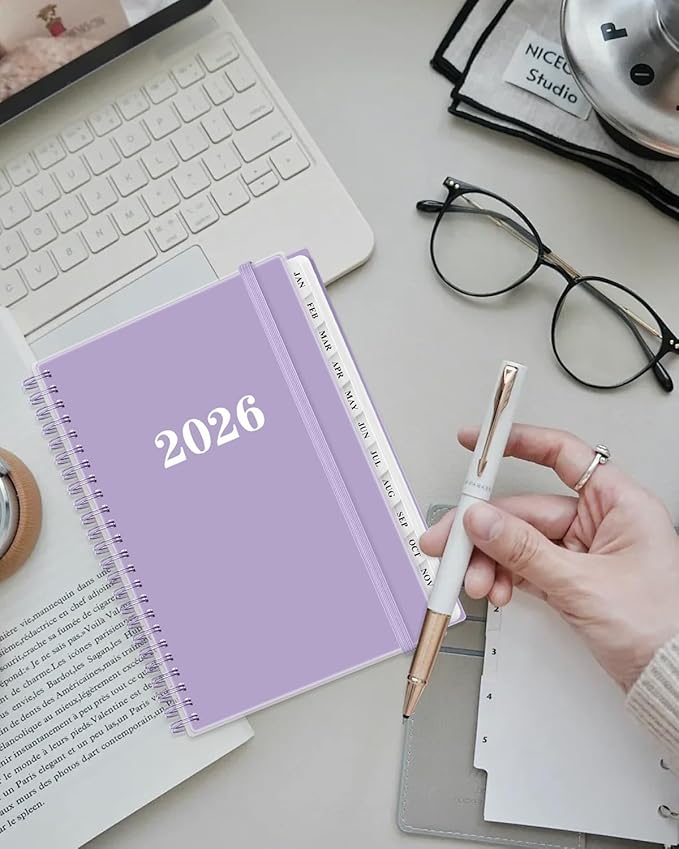 2026 Planner - Weekly and Monthly Planner from Jan 2026 - Dec 2026, Spiral Planning 2026 with 12-Month Tabs, Inner Pocket, 6.25" x 8.5", Purple