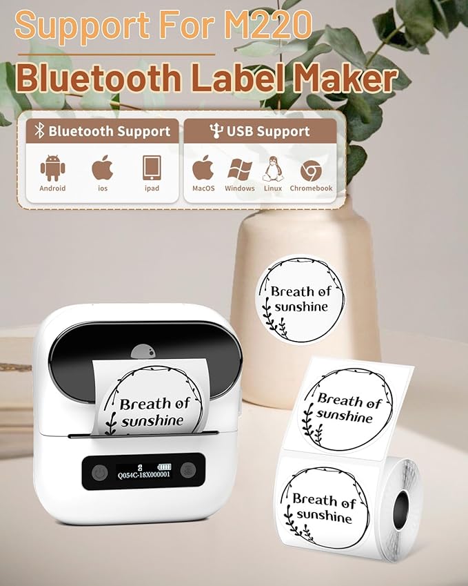 Phomemo Thermal Labels 1.96"x1.96"(50x50mm) for M110/M220/M100/M120/M250/M150, Multi-Purpose Self-Adhesive Tag for Barcode/Address/Logo/Mailing/Business/Home Tag,Black on White, 140 Labels/Roll