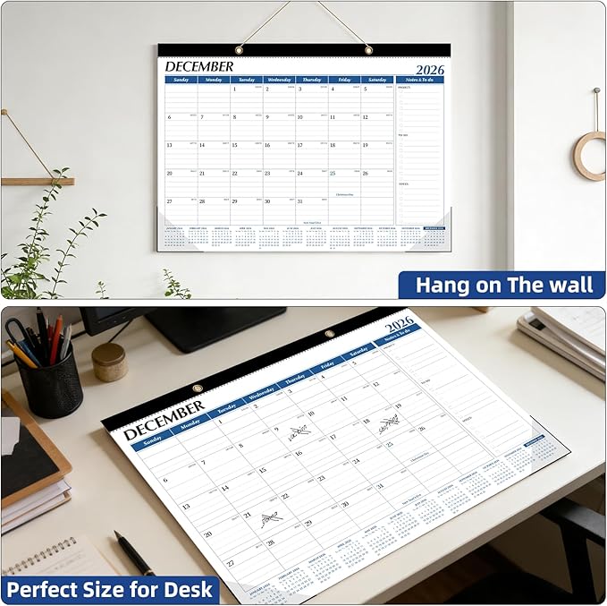 Tcamp Desk Calendar 2026-2027, Large Desktop/Wall Monthly Calendar (Jul. 2026 - Dec. 2027) 17'' x 12'' School Year Desk Planner for Home School Office Desktop