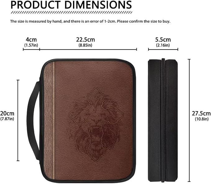 Cross Lion Print Bible Cover for Women Men Teens,Lightweight Book Carrying Cases Church Bag