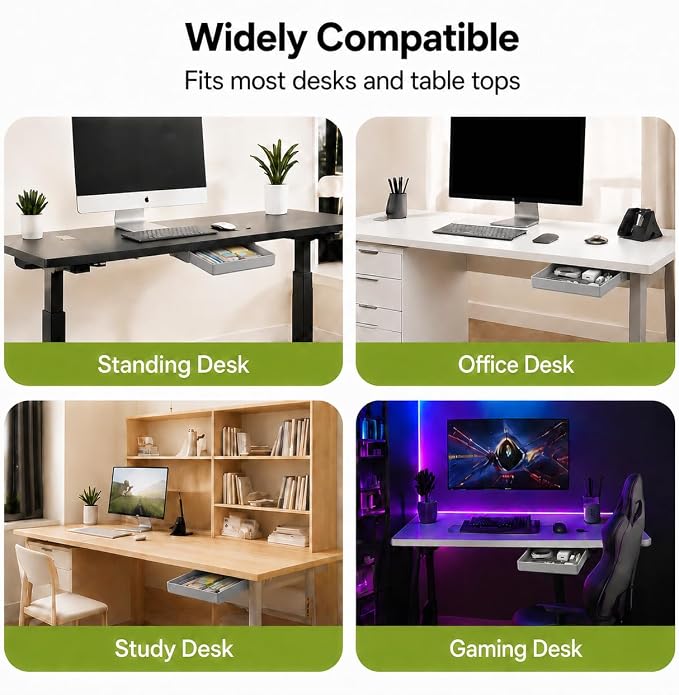 Desk Drawer Attachment, 2 Pack Pencil Organizer, Hidden Desk Organizer, Under Desk Organizer Adhesive, Pen Holder, Desk Accessories & Workspace Organizers, Pen Drawers, Drawer Tray Storage Desktop