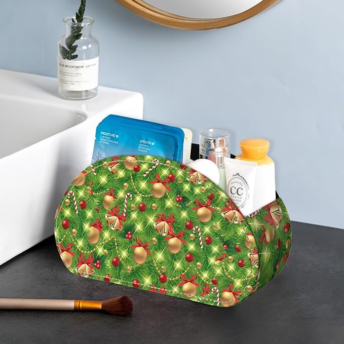 FUSURIRE Remote Control Holder with 5 Compartments, Christmas Tree Print Desktop Caddy Storage Supply Organizers for Remote Controllers, Office Supplies, Makeup Brush, Media Accessories