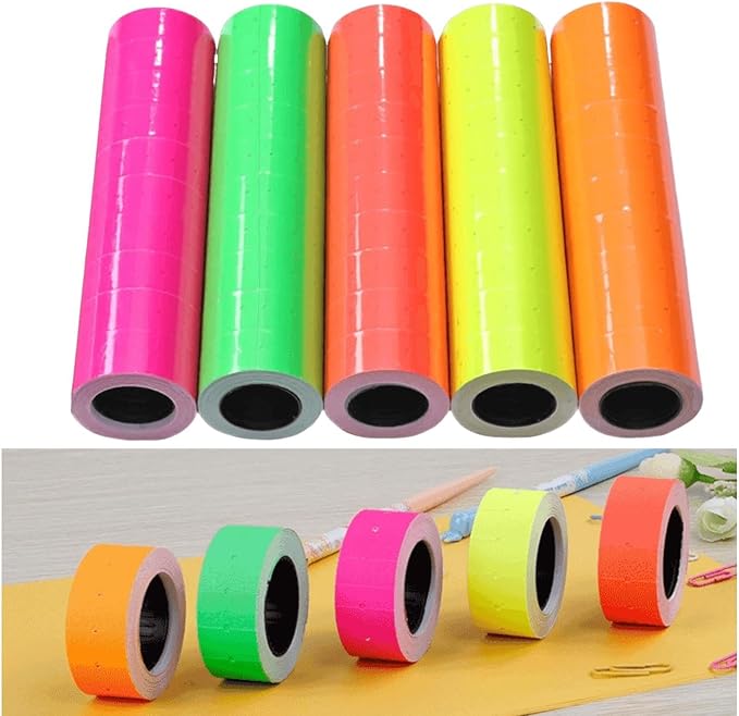 MX-5500 Price Labels, Adhesive Sticker Marker Label, 10 Rolls Sticky Paper Labels for Price and Date Guns,1 Line 5000 Labels, 1pcs Ink Roll Included (10roll Pink) (Orange)