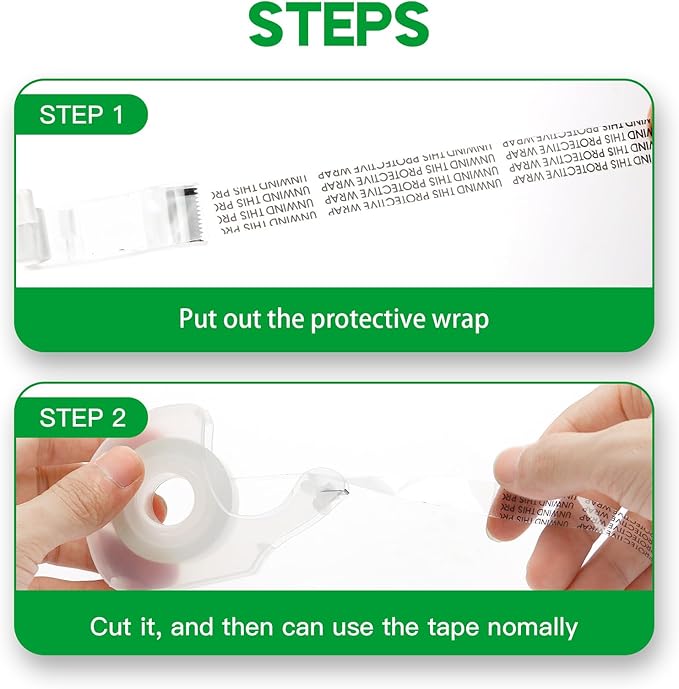 Double Sided Tape, Light Duty Permanent Tape with Dispenser, Narrow Width, Translucent, 4 Pack, 1/2 x 300 inches, Double Stick Tape for Crafts, Arts Projects, Gifts Wrapping, Office School Supplies.