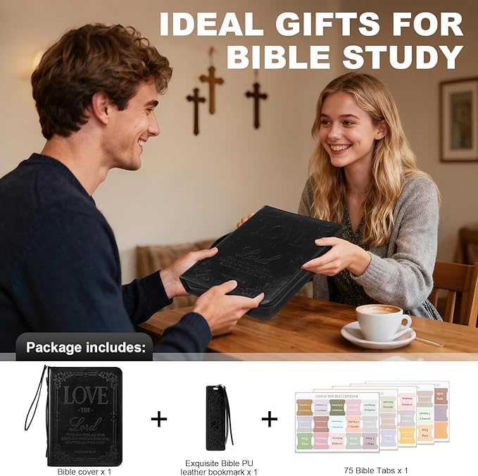 IVGHV Leather Bible Cover for Men, Premium PU Leather Bible Cover Case for Women Large, Church Bag, Carrying Book Case, Bible Book Cover with Handle&Zippered Pocket, Bible Bag for Men & Women (Black)